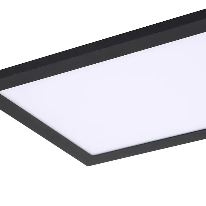 Lindby LED Deckenleuchte flach in schwarz, Panel -  - Rechteckige, schwarz gerahmte LED-Deckenleuchte mit weißer Leuchtfläche.