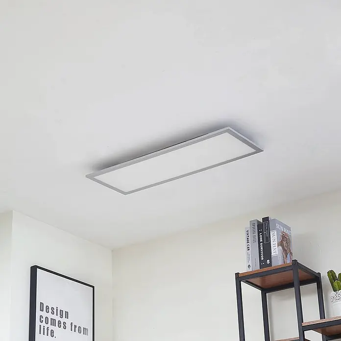 Arcchio LED Deckenleuchte flach in silber, Panel -  - Rechteckige LED-Deckenleuchte mit weißem Diffusor und silbernem Rahmen.