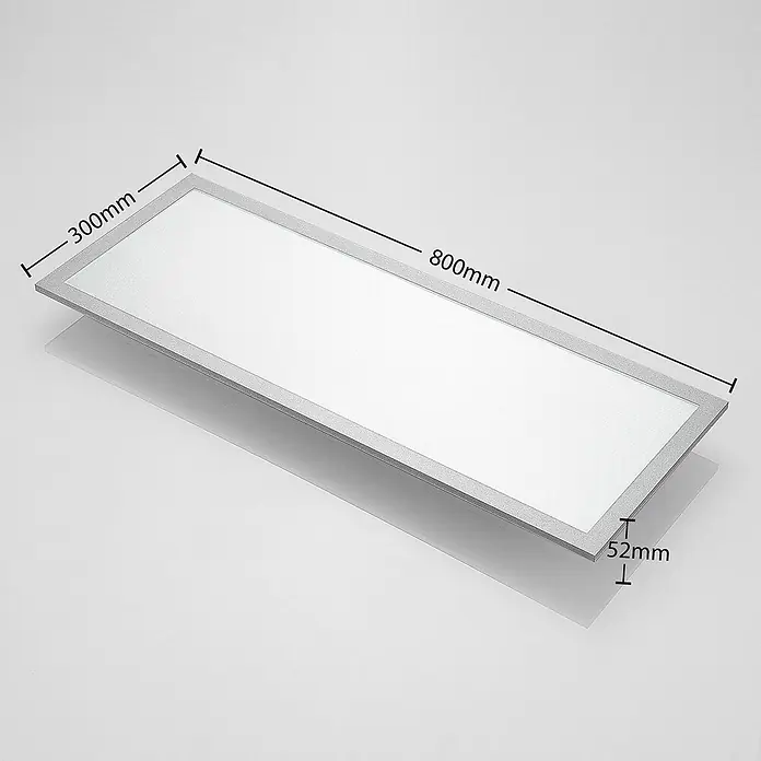 Arcchio LED Deckenleuchte flach in silber, Panel -  - Rechteckiges LED-Panel mit silbernem Rahmen und weißer Leuchtfläche, Maße 300x800x52mm.