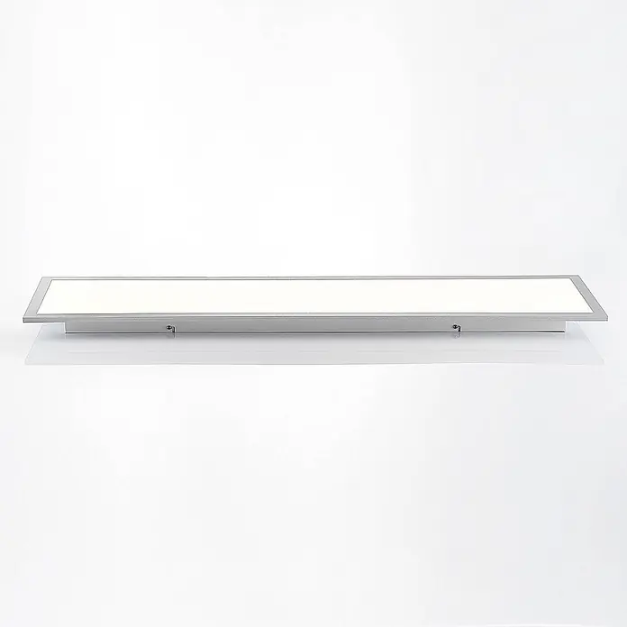 Lindby LED-Panel Kjetil - alu / grau / zink - Lange, rechteckige silberfarbene LED-Paneelleuchte mit weißem Diffusor zur Oberflächenmontage.