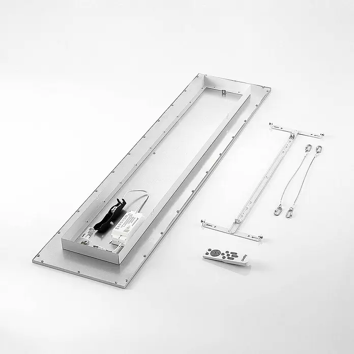 Lindby LED-Panel Kjetil - alu / grau / zink - Rechteckige LED-Panel-Leuchte (silber) mit Treiber, Fernbedienung und diversen Montagezubehörteilen.