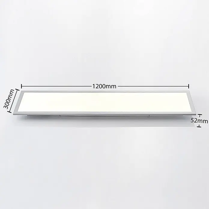 Lindby LED-Panel Kjetil - alu / grau / zink - Rechteckige LED-Panel-Leuchte mit silbernem Rahmen und weißem Diffusor, 1200x300x52mm.