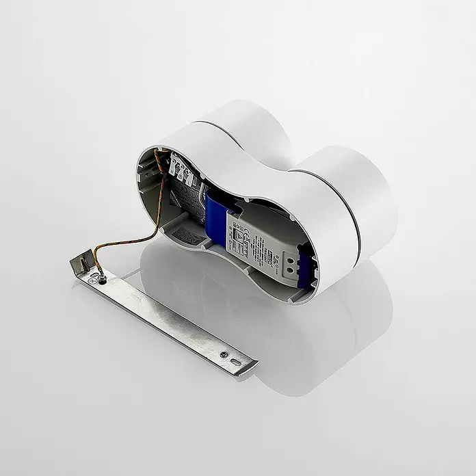 Arcchio LED Deckenlampe in weiß, Deckenstrahler -  - Weiße Doppel-Wandleuchte mit freiliegenden Innenteilen, blauem Treiber und Metallhalterung.