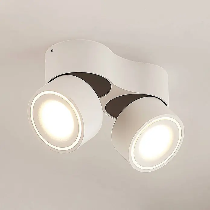 Arcchio LED Deckenlampe in weiß, Deckenstrahler -  - Weiße Deckenleuchte mit zwei verstellbaren, zylindrischen Strahlern auf geschwungenem Sockel.