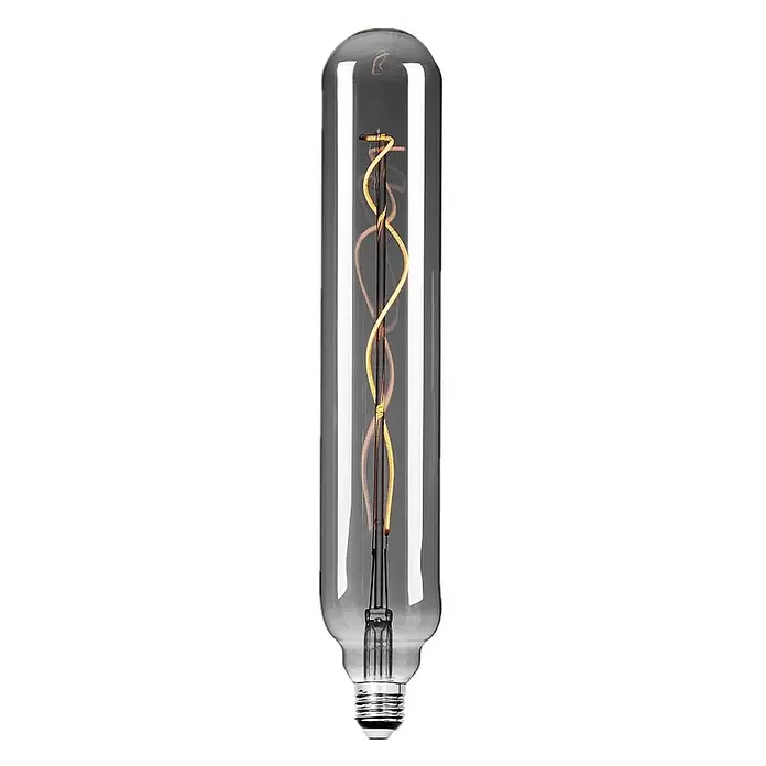 Lucande Leuchtmittel in rauchgrau, -  - Längliche LED-Glühbirne aus grauem Glas mit spiralförmigem, glühendem Filament.
