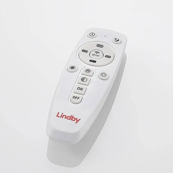 Lindby LED-Panel Nelios - schwarz, schwarz, Neutralweiß - Weiße Lindby Fernbedienung mit Tasten für Lichtfunktionen, inklusive ON/OFF und Setup.