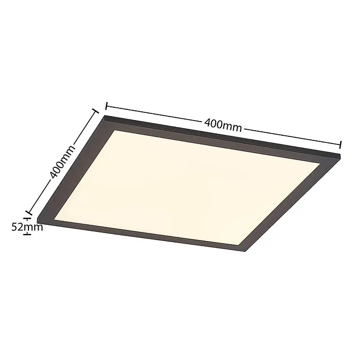 Lindby LED-Panel Nelios - schwarz, schwarz, Neutralweiß - Quadratische LED-Flächenleuchte, 400x400x52mm, mit dunklem Rahmen und warmweißem Licht.