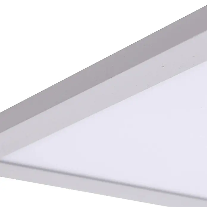 Lindby LED-Panel Enhife - weiß / opal, Neutralweiß - Weißes rechteckiges LED-Panel mit schmalem grauem Rahmen, schräg von der Seite gesehen.