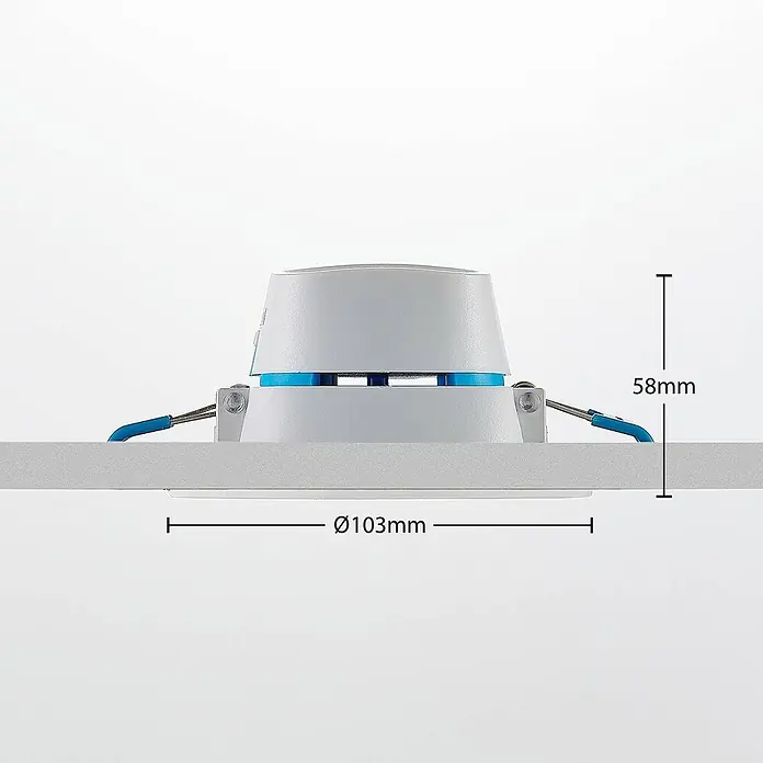 Arcchio Deckenstrahler Milaine - weiß / opal, weiß / opal - Weißer Einbaustrahler mit blauen Clips, Maße: Ø103mm Durchmesser, 58mm Höhe.