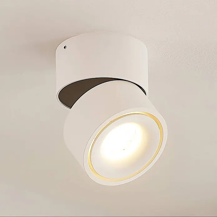 Arcchio LED Deckenlampe Ø 10 cm, Deckenstrahler 350° drehbar, -  - Weißer, schwenkbarer LED-Deckenspot mit goldenem Innenring.