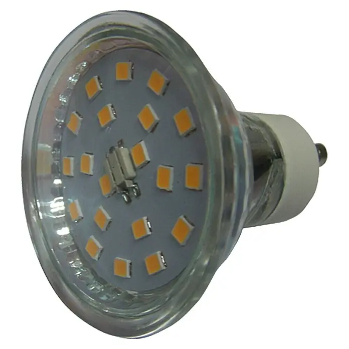 Voltolux Bombilla LED - GU10, No regulable, Blanco cálido, 350 lm, 4 W - Primer plano de una lámpara LED GU10 que es eficiente energéticamente y tiene una larga vida útil. Ideal para iluminación de acento y focos.