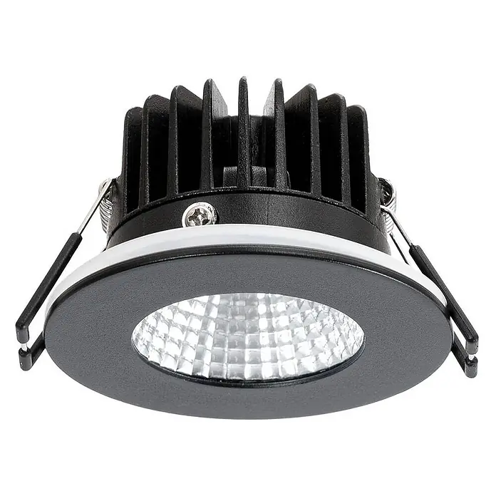 Arcchio Deckenstrahler Lirin - schwarz, schwarz - Schwarze LED-Einbauleuchte mit Kühlkörper und Federklammern zur Deckenmontage. Geriffelter Reflektor.