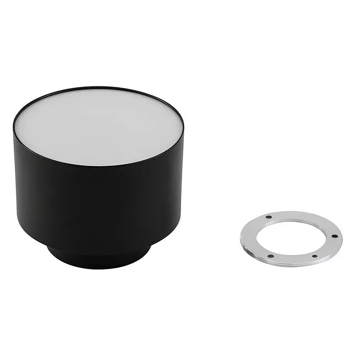 Lindby Deckenstrahler Nivoria - schwarz - Schwarze zylindrische Leuchte mit weißem Diffusor und silbernem Montagering.