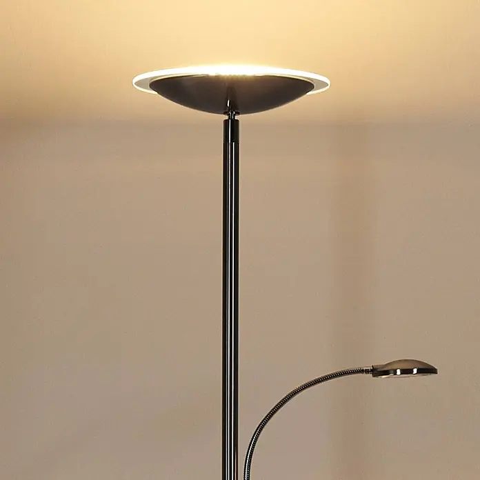 Lindby LED Stehlampe, Deckenfluter dimmbar, verstellbarer Lesearm -  - Moderne Stehleuchte aus Metall mit Deckenfluter und flexibler Leselampe, beide beleuchtet.
