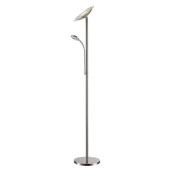 Lindby LED Stehlampe, Deckenfluter dimmbar, verstellbarer Lesearm -  - Stehleuchte aus gebürstetem Nickel mit Deckenfluter und verstellbarer Leselampe.
