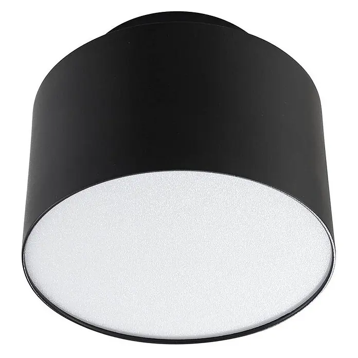Lindby Deckenstrahler Nivoria - schwarz - Schwarze zylindrische Aufbauleuchte mit weißem Diffusor.
