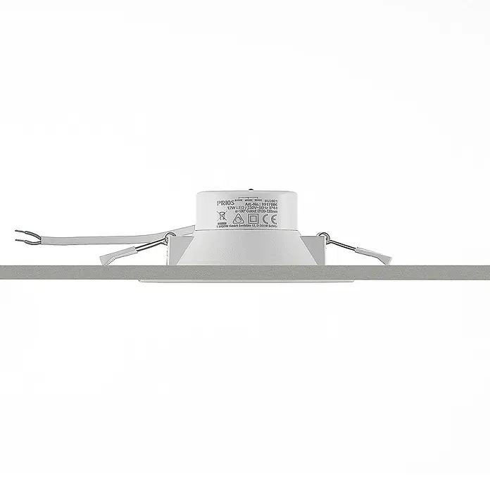 PRIOS LED Einbaustrahler in weiß, Spots Deckenleuchte -  - Weiße PRIOS 12W LED-Einbauleuchte mit Anschlusskabeln für Deckeneinbau.