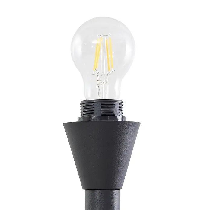 Lindby Deckenfluter in grau, schwarz, Stehlampe Wohnzimmer -  - Klare LED-Filamentbirne in einer dunkelgrauen konischen Außenleuchtenfassung.