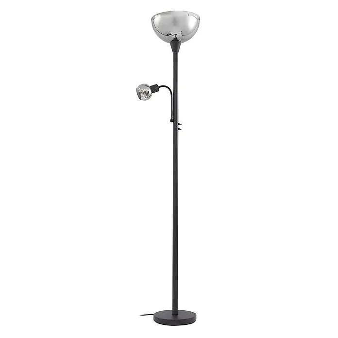 Lindby Deckenfluter in grau, schwarz, Stehlampe Wohnzimmer -  - Dunkelgraue Stehleuchte mit silbernem Deckenfluter und verstellbarer silberner Leselampe.