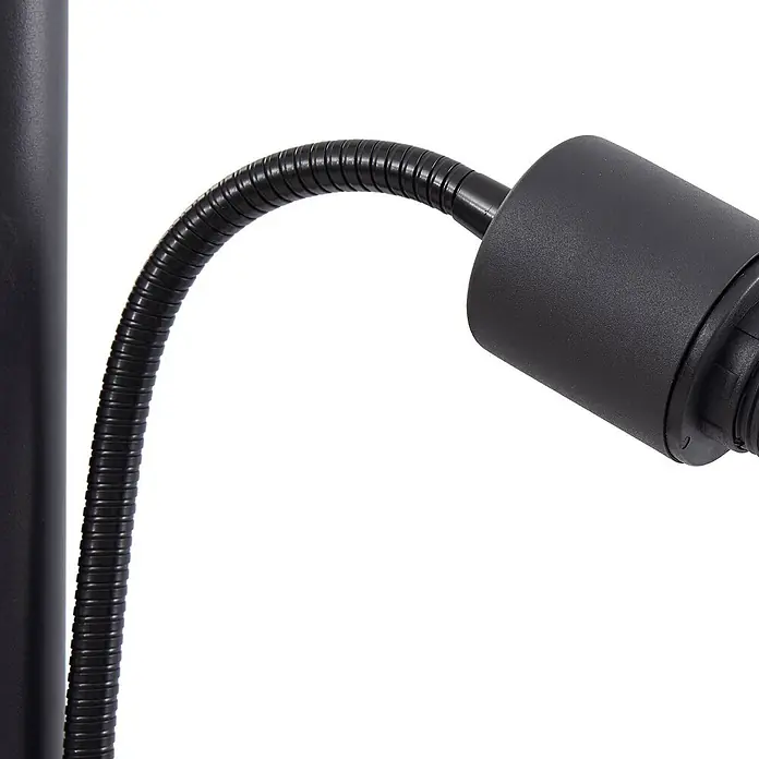 Lindby Deckenfluter in grau, schwarz, Stehlampe Wohnzimmer -  - Schwarze flexible Schwanenhalslampe mit zylindrischem Kopf.