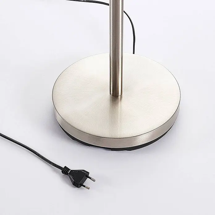 Lindby Stehlampe, Deckenfluter verstellbarer Lesearm, ohne Leuchtmittel -  - Lampenfuß aus gebürstetem Metall mit Stange und schwarzem Netzkabel mit zweipoligem Eurostecker.