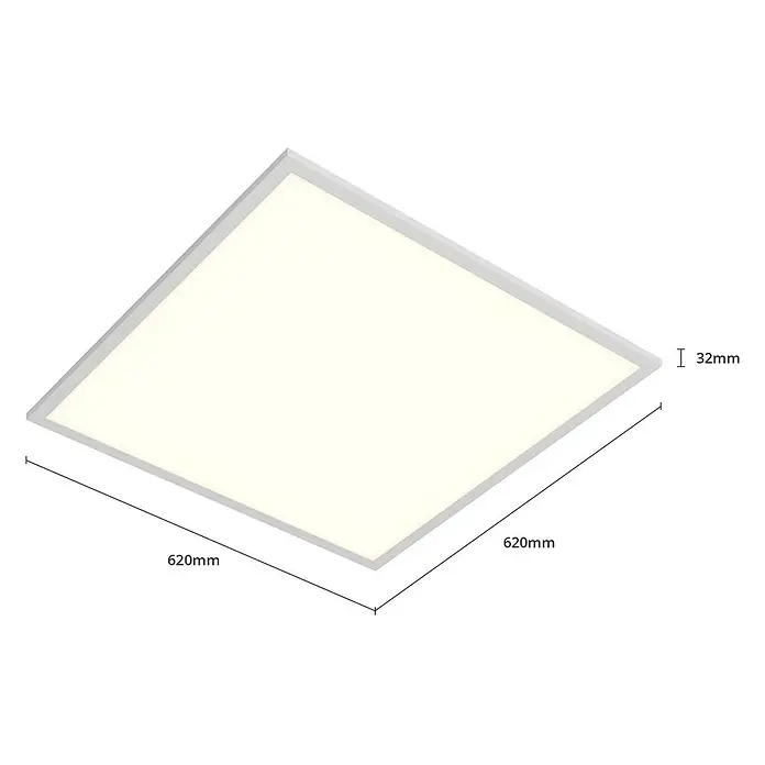 Arcchio LED Panel Deckenleuchte in weiß, Deckenlampe Büro -  - Weißes quadratisches LED-Panel, 620x620mm, 32mm dick, mit hellgrauem Rahmen.