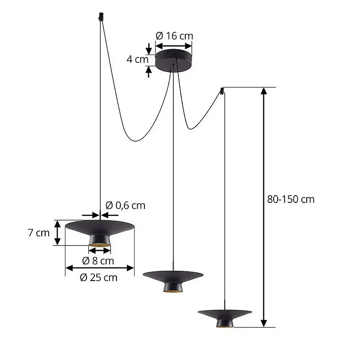 Lindby LED Pendelleuchte in schwarz, dimmbar up down Hängelampe -  - Schwarze Mehrfach-Pendelleuchte mit drei scheibenförmigen Schirmen, höhenverstellbar 80-150 cm.