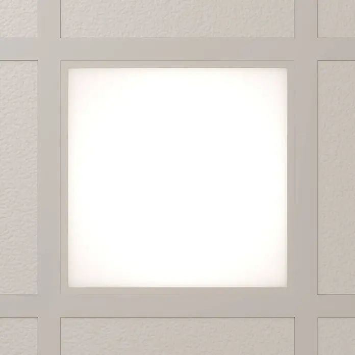 Arcchio LED Panel Deckenleuchte in weiß, Deckenlampe Büro -  - Quadratische, eingelassene LED-Panel-Leuchte mit hellgrauem Rahmen, in strukturiertes Deckengitter integriert.