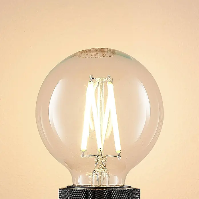 Arcchio Leuchtmittel -  - Klare Glas-LED-Filamentlampe mit glühenden M-förmigen Filamenten in schwarzem Sockel.