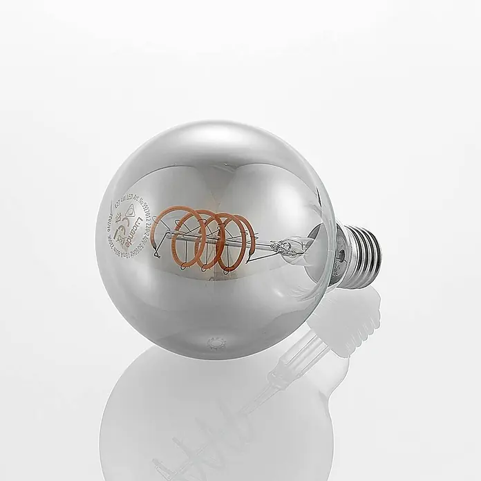 Lucande Leuchtmittel in rauchgrau, -  - Kugelförmige E27 LED-Lampe mit silberverspiegeltem Glas und sichtbarem dekorativem Glühfaden.