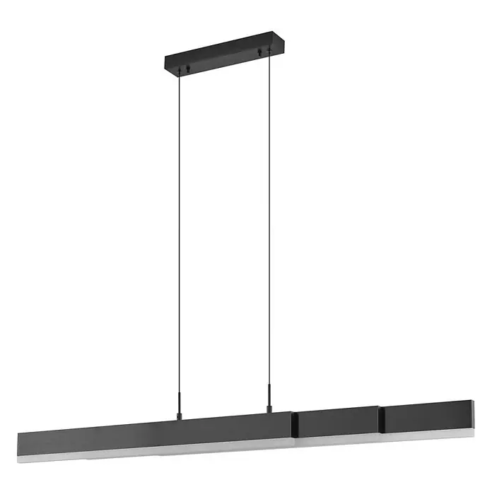 Lucande LED Pendelleuchte in schwarz, dimmbar Hängelampe -  - Schwarze lineare LED-Pendelleuchte, aufgehängt an zwei Kabeln.