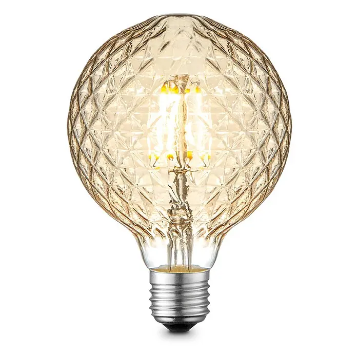 Lucande Leuchtmittel in amber, -  - LED-Glühbirne aus strukturiertem Bernstein-Glas mit silbernem Schraubsockel, warm leuchtend.