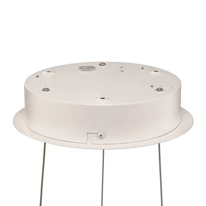 Arcchio LED Pendelleuchte in weiß, Hängelampe -  - Weiße runde Deckenrosette mit mehreren Kabelaufhängungspunkten und Stahlseilen.