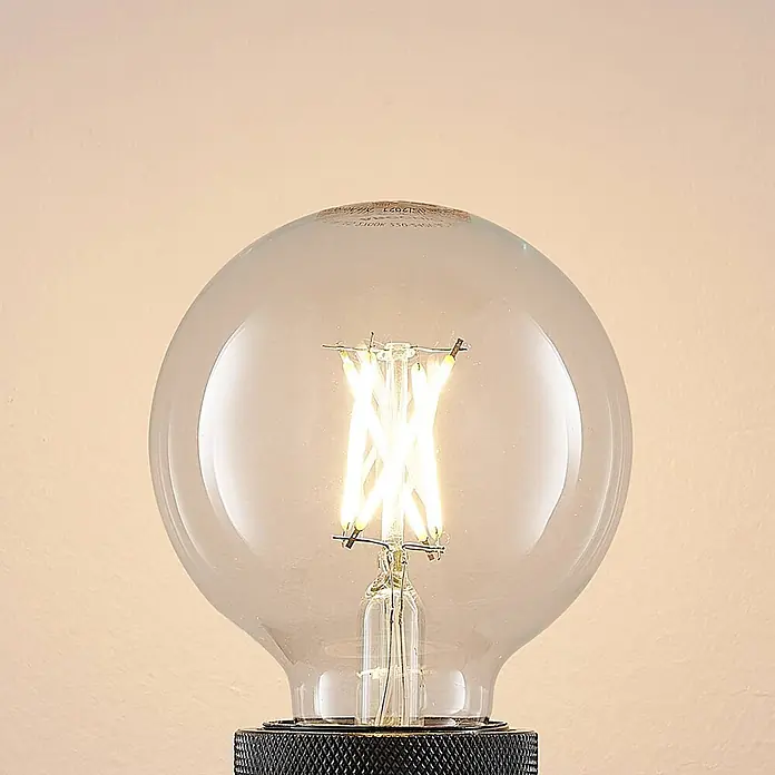 Arcchio Leuchtmittel -  - Klare LED-Glühbirne mit glühenden Filamenten und dunklem, strukturiertem Metallsockel.