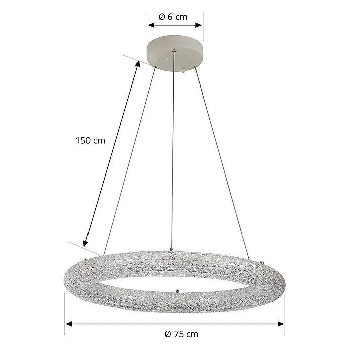 Lucande LED Pendelleuchte Smart Home in transparent, dimmbar Hängelampe -  - Runder LED-Kronleuchter mit kristallähnlichem Design, 75 cm Durchmesser, von einem 6 cm Baldachin hängend, Gesamthöhe 150 cm.