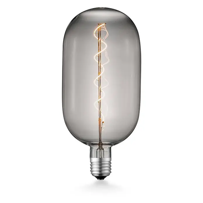 Lucande LED-Lampe E27 T140 LED 4W - E27, Nicht Dimmbar, Warmweiß, 120 lm, 4 W - Rauchglas-LED-Birne in länglicher Form mit einer prominenten Spiralwendel.