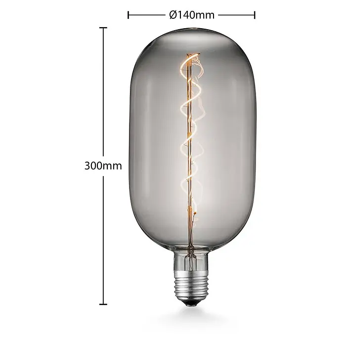 Lucande LED-Lampe E27 T140 LED 4W - E27, Nicht Dimmbar, Warmweiß, 120 lm, 4 W - Große Rauchglas-Glühbirne (300x140mm) mit dekorativem Spiralfaden und Schraubsockel.