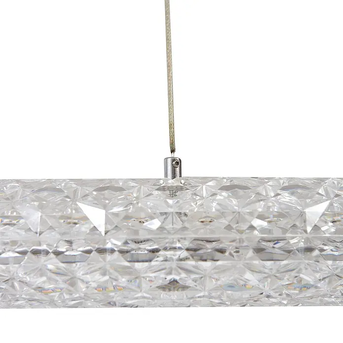 Lucande LED Pendelleuchte Smart Home in transparent, dimmbar Hängelampe -  - Klares, facettiertes Kristall-Pendelleuchte, aufgehängt an einem silbernen Kabel.