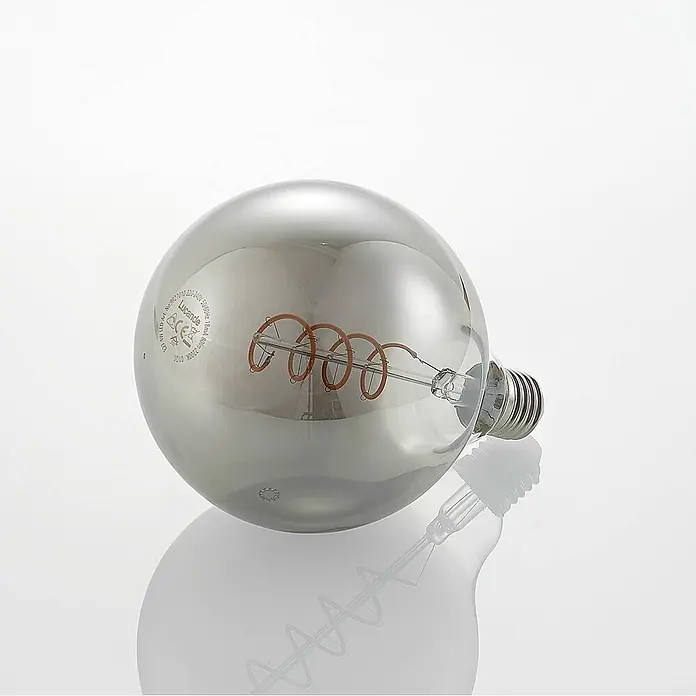 Lucande Leuchtmittel -  - Große kugelförmige LED-Glühbirne aus Rauchglas mit dekorativer Spiralwendel, E27-Sockel.