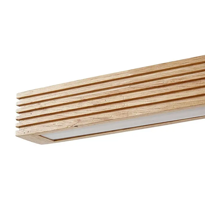 Lucande LED Pendelleuchte in hellbraun, schwarz, dimmbar Hängelampe -  - Rechteckige Holzleuchte mit horizontalen Rillen und weißem Diffusor.