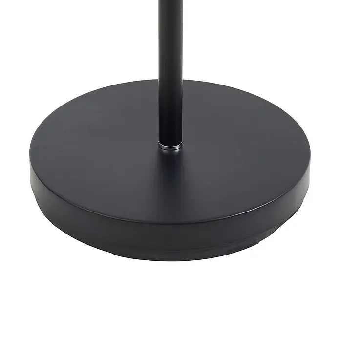 Lindby LED Stehlampe, Deckenfluter dimmbar, verstellbarer Lesearm -  - Runder, schwarzer Metallsockel für eine Lampe oder einen Ständer, mit einer zentralen schwarzen Stange.