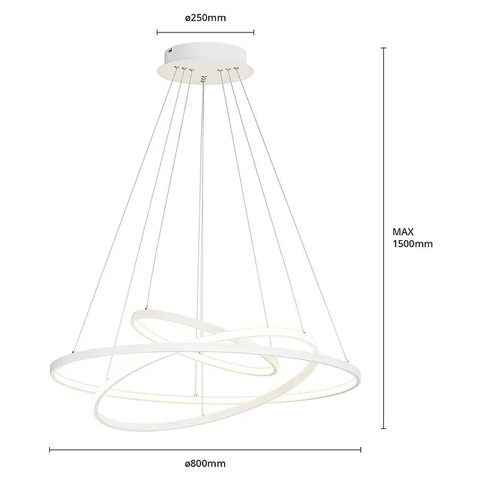 Lucande LED Pendelleuchte modern dimmbar, Esstisch Hängelampe Metall, -  - Weiße moderne LED-Pendelleuchte mit drei verschlungenen Ringen, max. 1500mm Höhe.