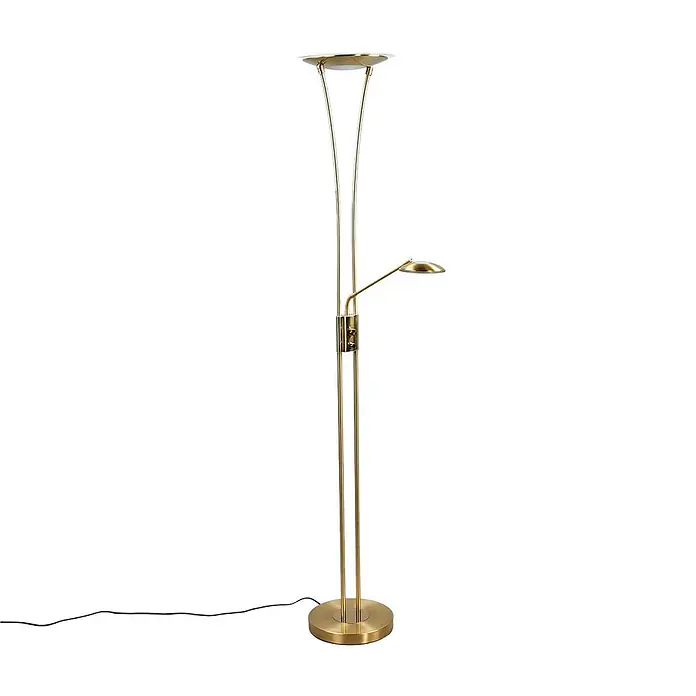 Lindby LED Stehlampe, Deckenfluter dimmbar, verstellbarer Lesearm -  - Elegante Messing-Stehlampe mit integriertem Deckenfluter und verstellbarer Leselampe. Modernes Design für Raum- und Arbeitsbeleuchtung.