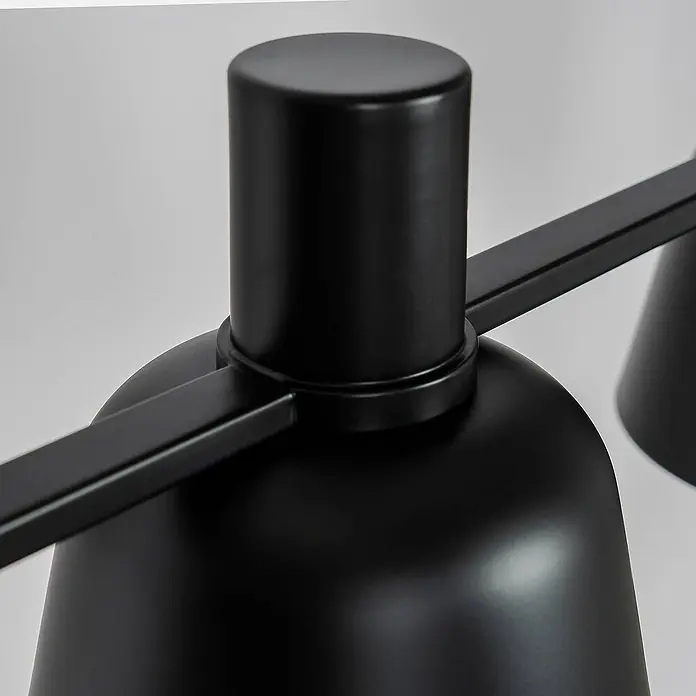 Lucande Pendelleuchte in schwarz matt, Hängelampe -  - Schwarze matte Metall-Leuchte mit zylindrischer Basis, rechteckigem Stab und konischen Schirmen.