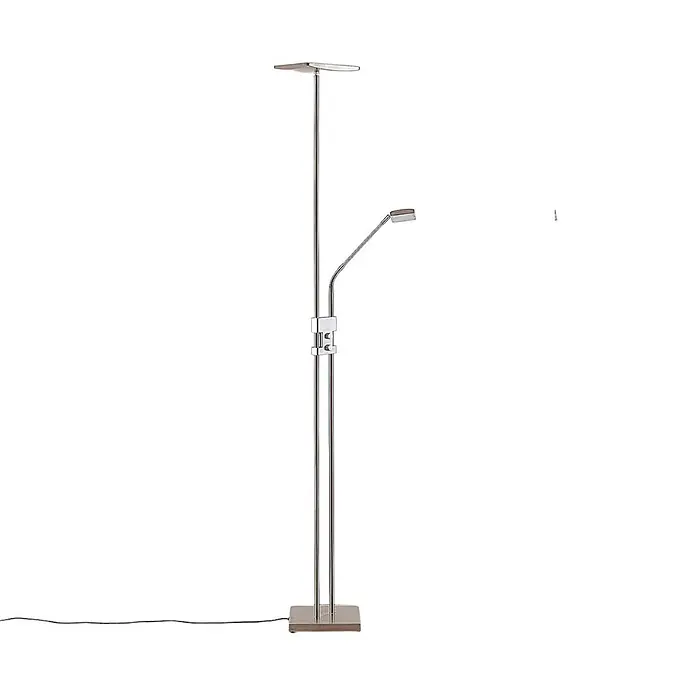 Lindby LED Stehlampe Wohnzimmer Deckenfluter dimmbar 180 cm Nickel -  - Stehlampe aus silbernem Metall mit Deckenfluter und verstellbarer Leselampe.