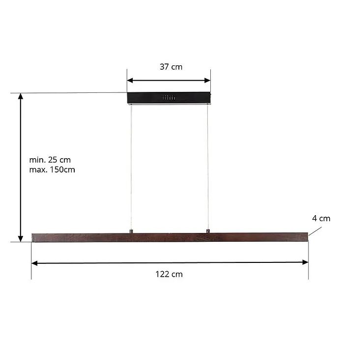 Lucande LED Pendelleuchte in walnuss, schwarz, dimmbar Hängelampe -  - Hängeleuchte aus dunklem Holz mit schwarzer Deckenhalterung, 122 cm lang, höhenverstellbar 25-150 cm.