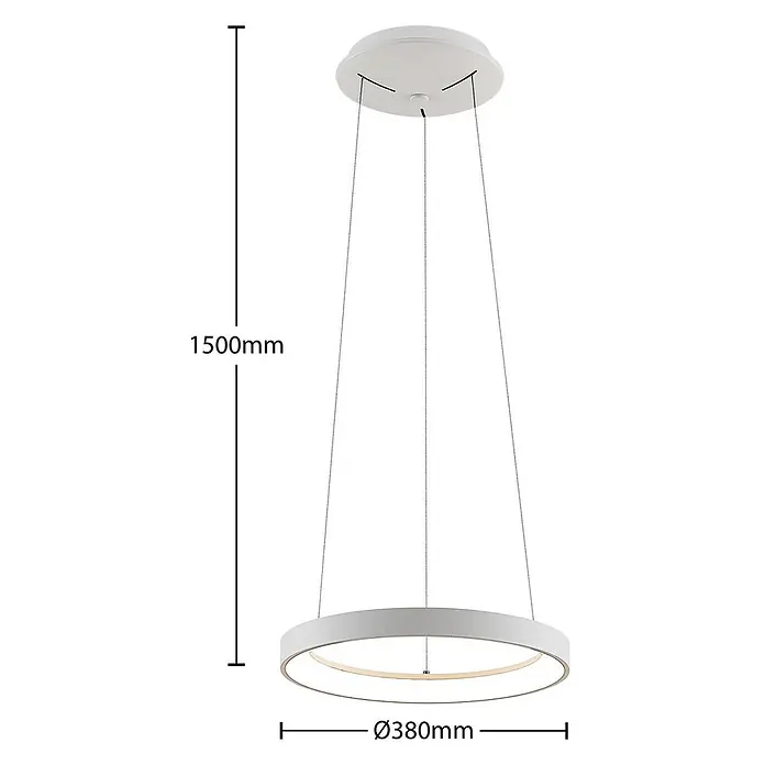 Arcchio LED Pendelleuchte in weiß, Hängelampe -  - Weiße runde LED-Hängeleuchte, an einer Deckenplatte aufgehängt.