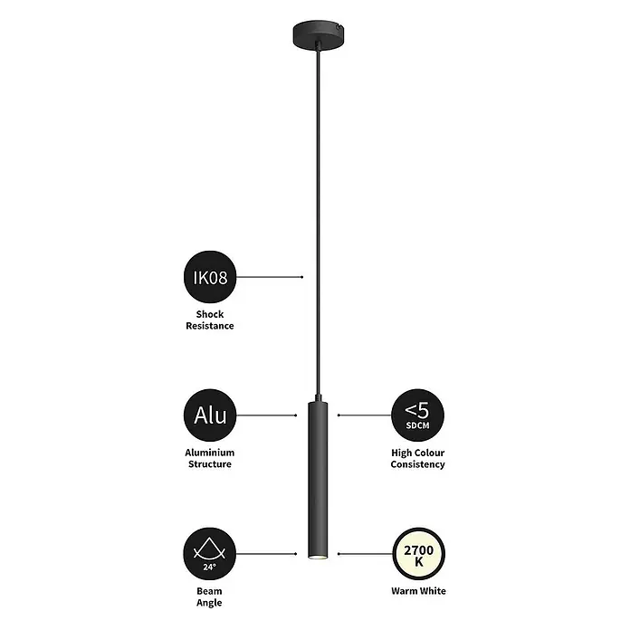 Arcchio LED Esstisch Pendelleuchte 1flammig, LED Hängeleuchte 4W Küche -  - Schwarze zylindrische Pendelleuchte.