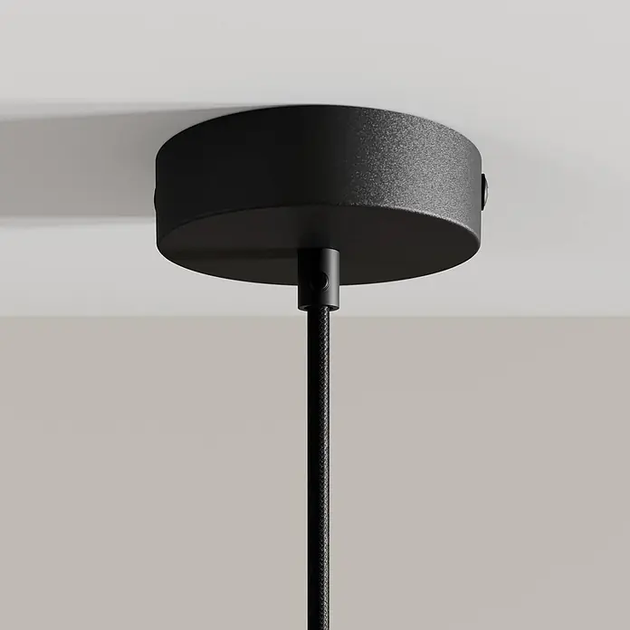 Arcchio LED Esstisch Pendelleuchte 1flammig, LED Hängeleuchte 4W Küche -  - Schwarze, texturierte Deckenrosette mit geflochtenem Kabel.