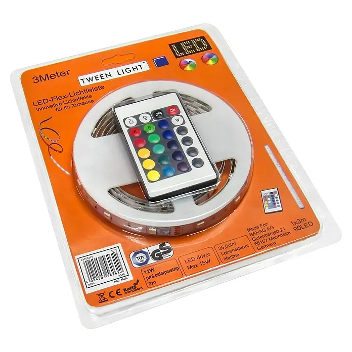 Tween Light LED-Band - Länge: 3 m, Lichtfarbe: RGB, 12 W, 12 V, Kleben - LED-Flex-Lichtleiste "Tween Light" mit Fernbedienung, 3 Meter Länge für innovative Lichteffekte im Zuhause.